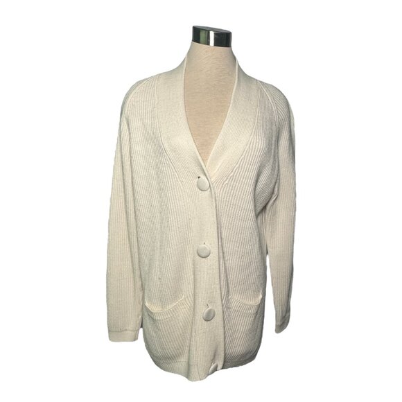 Yarnworks Vintage Large Heavy Ivory Cardigan Sweater - Picture 1 of 7